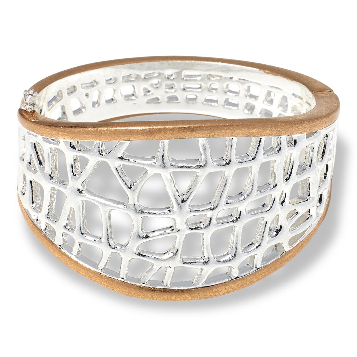 MarlaWynne Two-Tone Openwork Cage Hinged Bangle Bracelet - 23253473 | HSN