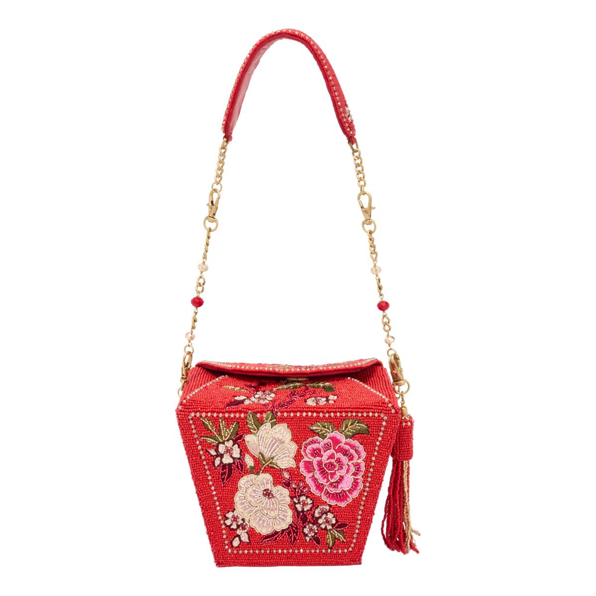 Mary Frances Scarlet Bloom Hand-Beaded Top Handle Bag | HSN