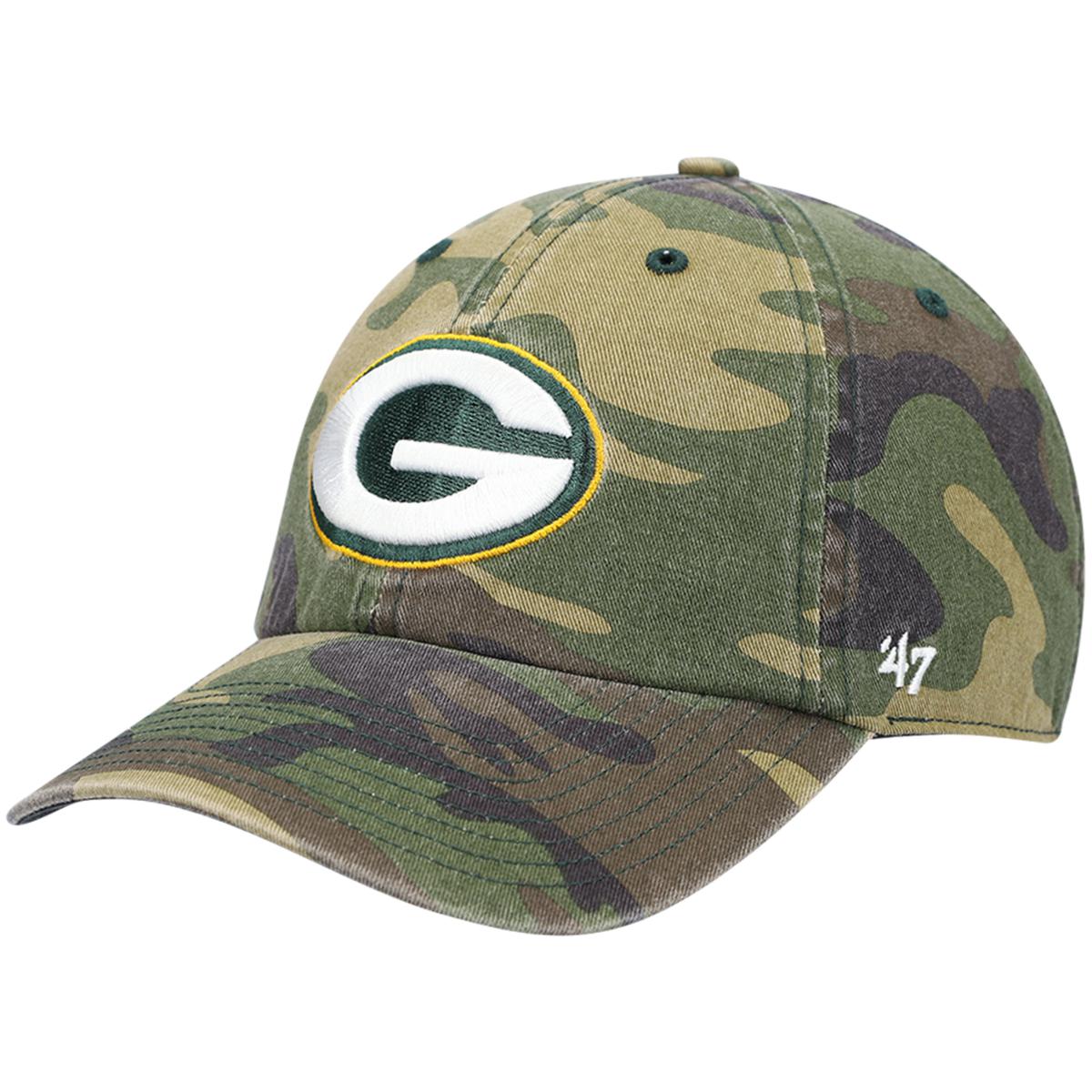 47 Brand Camo, Black Green Bay Packers Trucker Adjustable Hat for Men