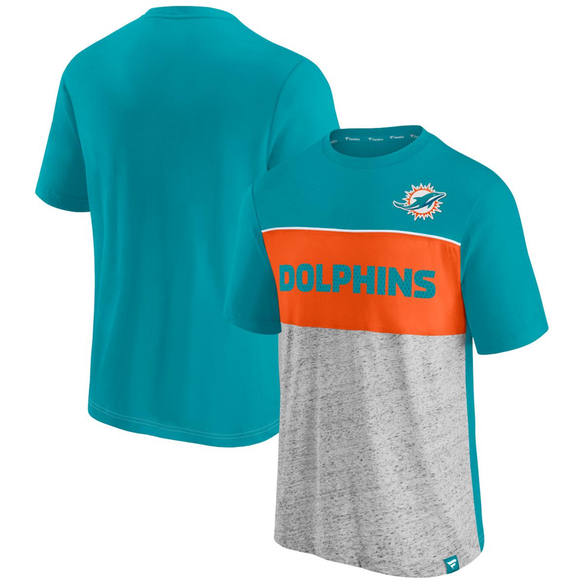 Men's Fanatics Branded Aqua/Heathered Gray Miami Dolphins Colorblock T ...