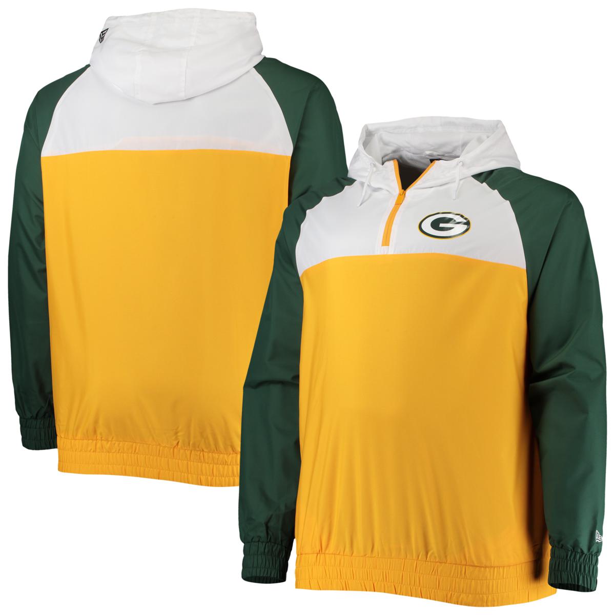 Men's New Era Gold/Green Green Bay Packers Big & Tall League Raglan
