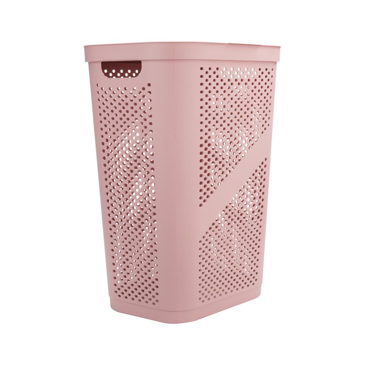 Mind Reader 60L Perforated Pink Plastic Hamper with Lid | HSN