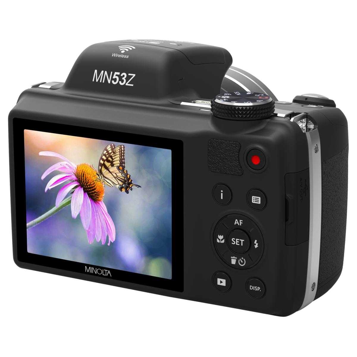 Minolta MN53 Fotocamera Digitale Compatta Rossa – Zoom 53x E Video Full HD – Include Scheda 16GB E Accessori