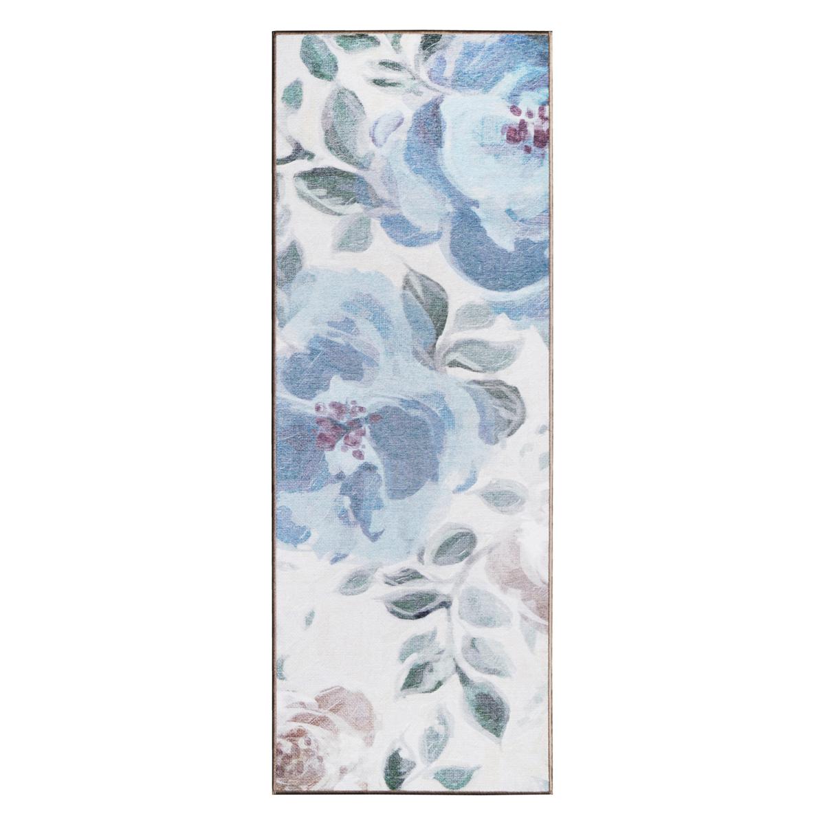 My Magic Carpet Sasha Floral Cream Blue Washable Runner Rug 2.5'x7 ...