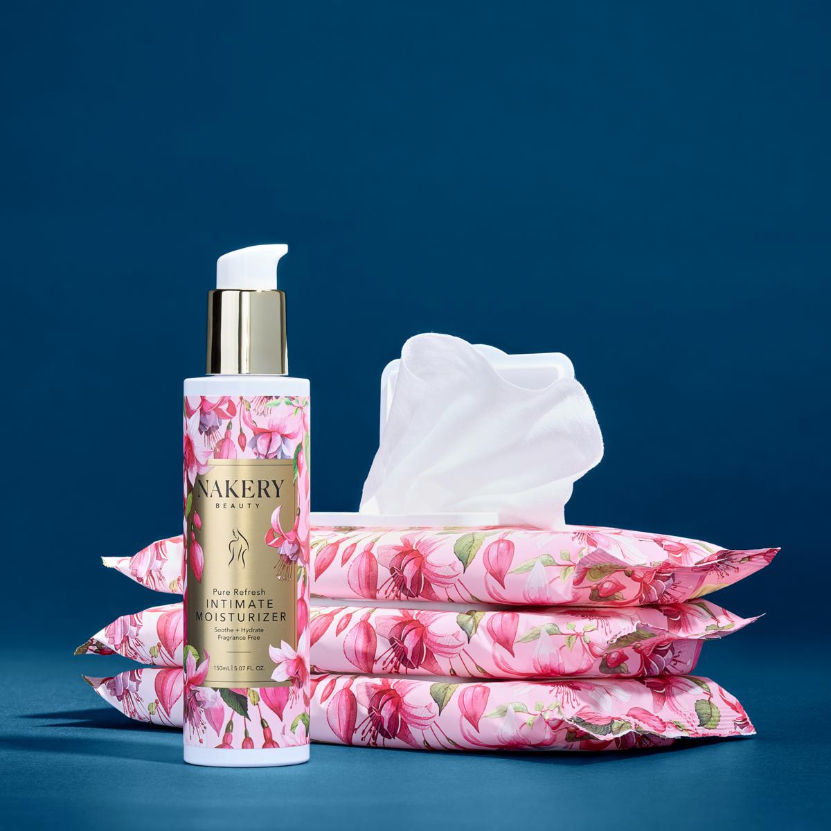 Nakery 4pc Pure Refresh Wipes + Intimate Moisturizer Collection AS