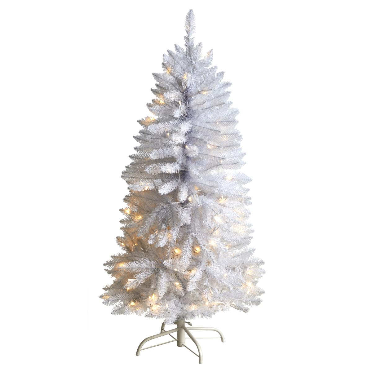 Nearly Natural 4’ Slim White Christmas Tree with 100 Lights 20304132