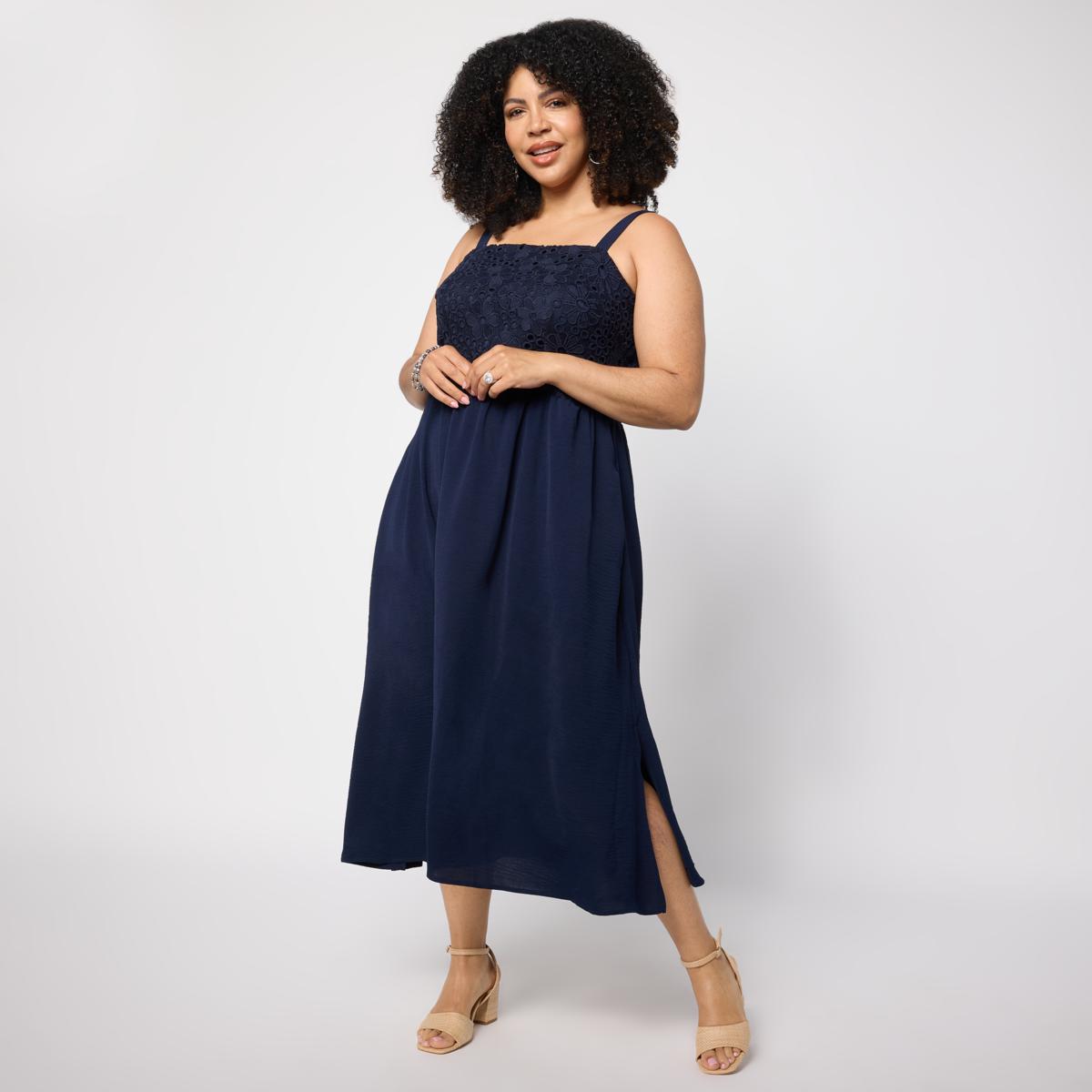 nina leonard midi dress Nina Leonard Adjustable Strap Midi Dress - Blue