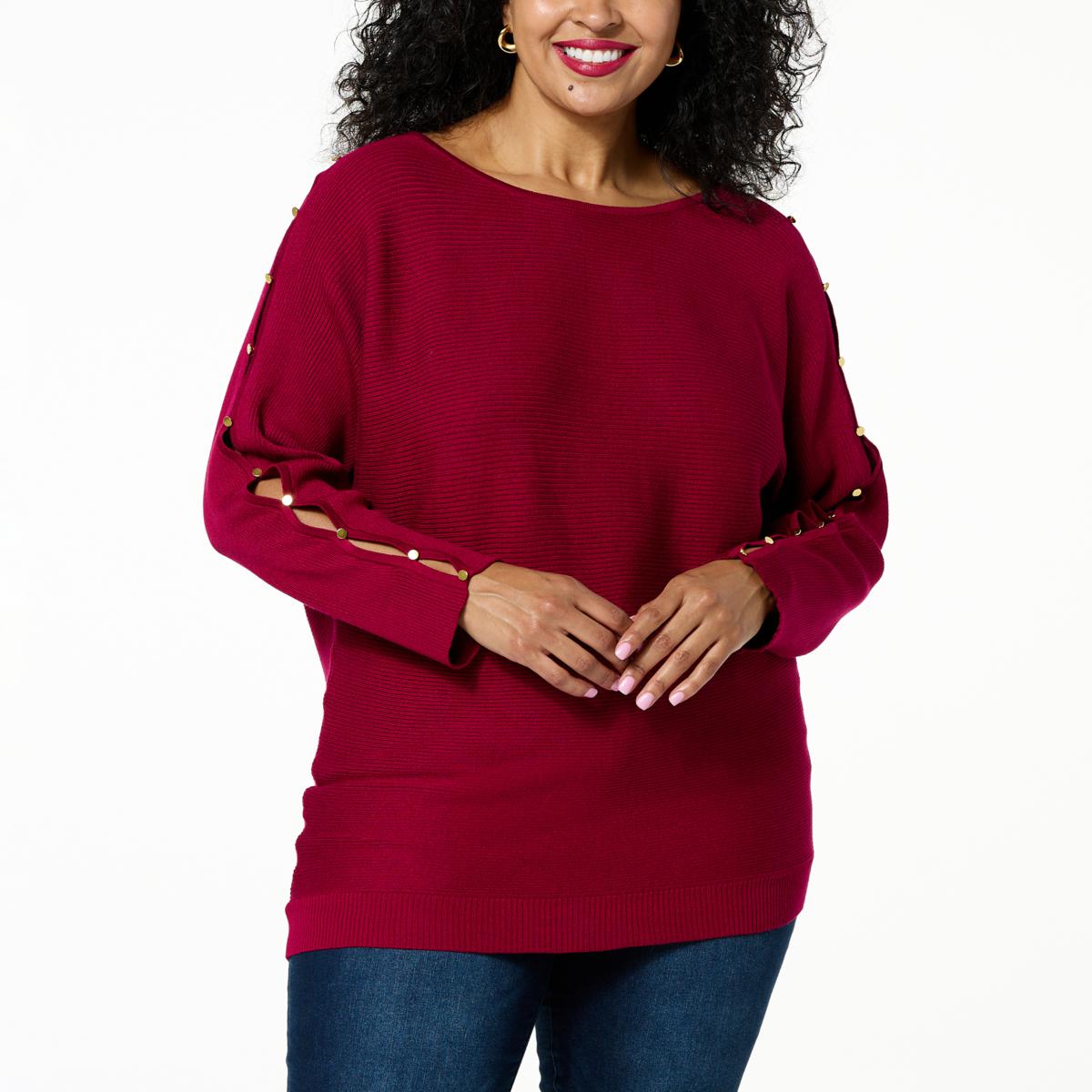 Nina Leonard Boat Neck Button Sleeve Pullover Sweater 20813751 HSN