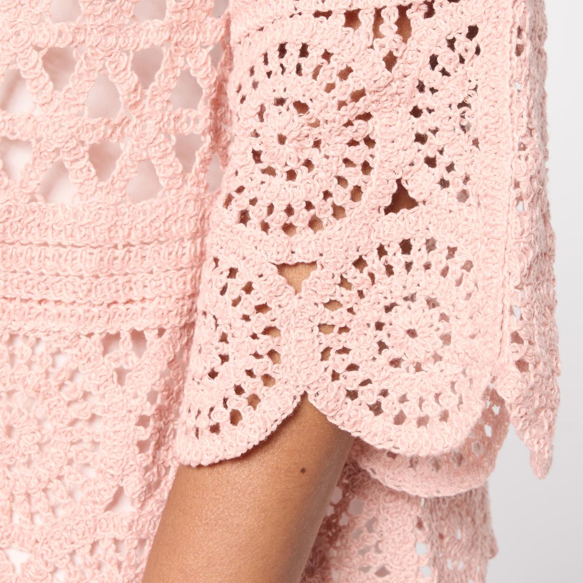 dress border crochet Frosted Peach Crochet Baby Dress with Fur Border