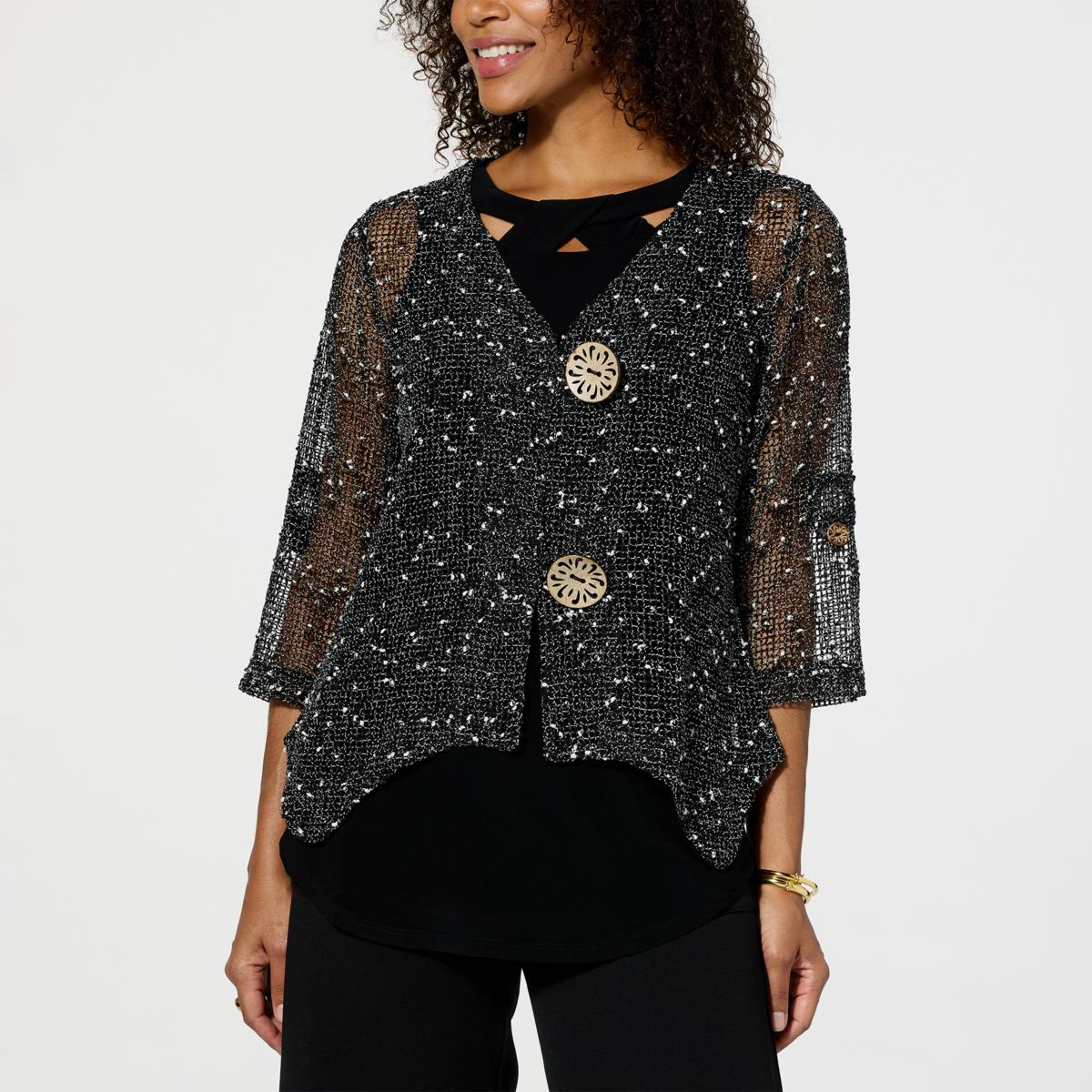 Nina Leonard Coconut Button Novelty Knit Bolero - 21768905 | HSN