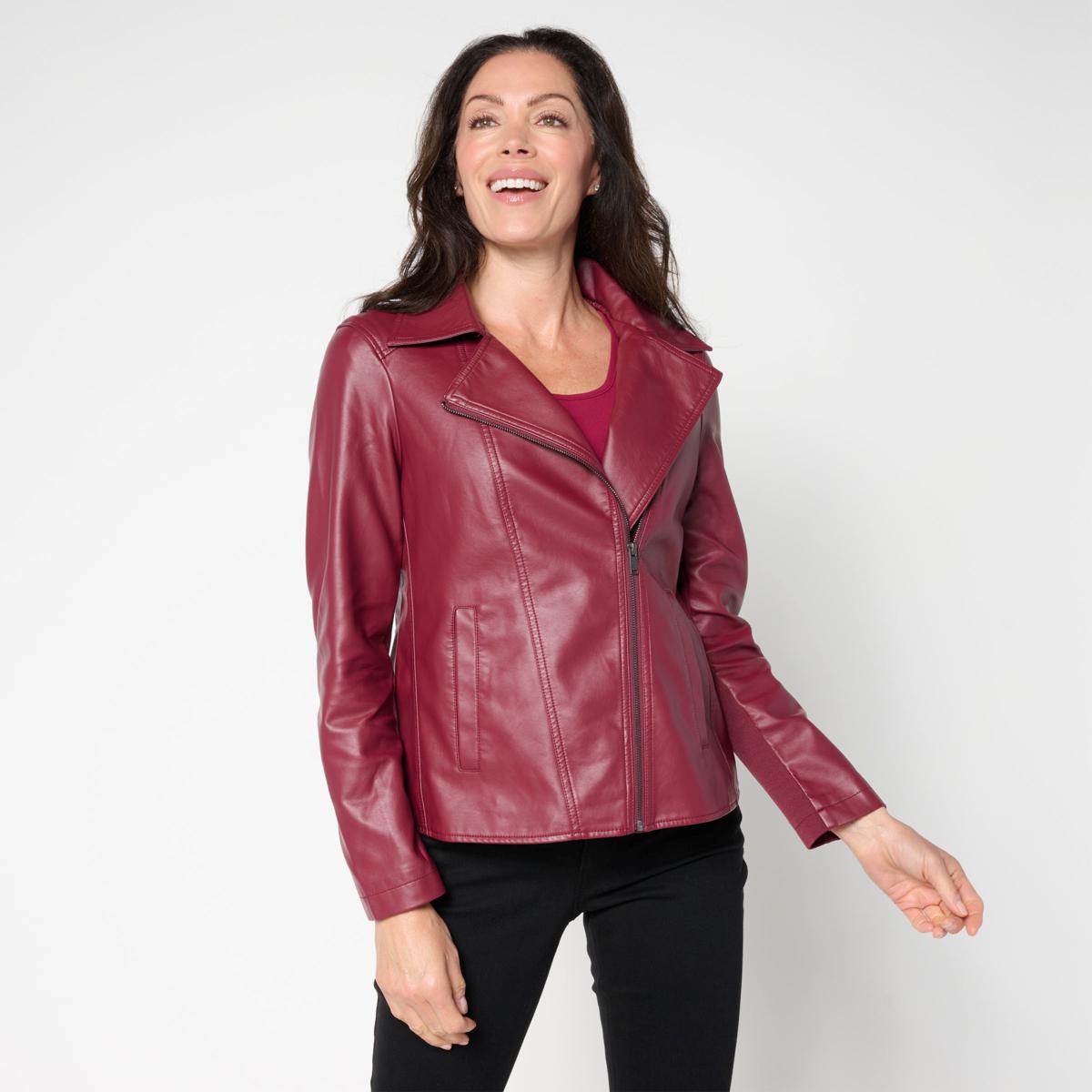 Nina Leonard Faux Leather Moto Jacket | HSN