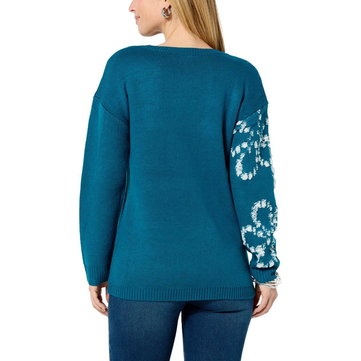 Nina Leonard Floral Loop Jacquard Pullover Sweater