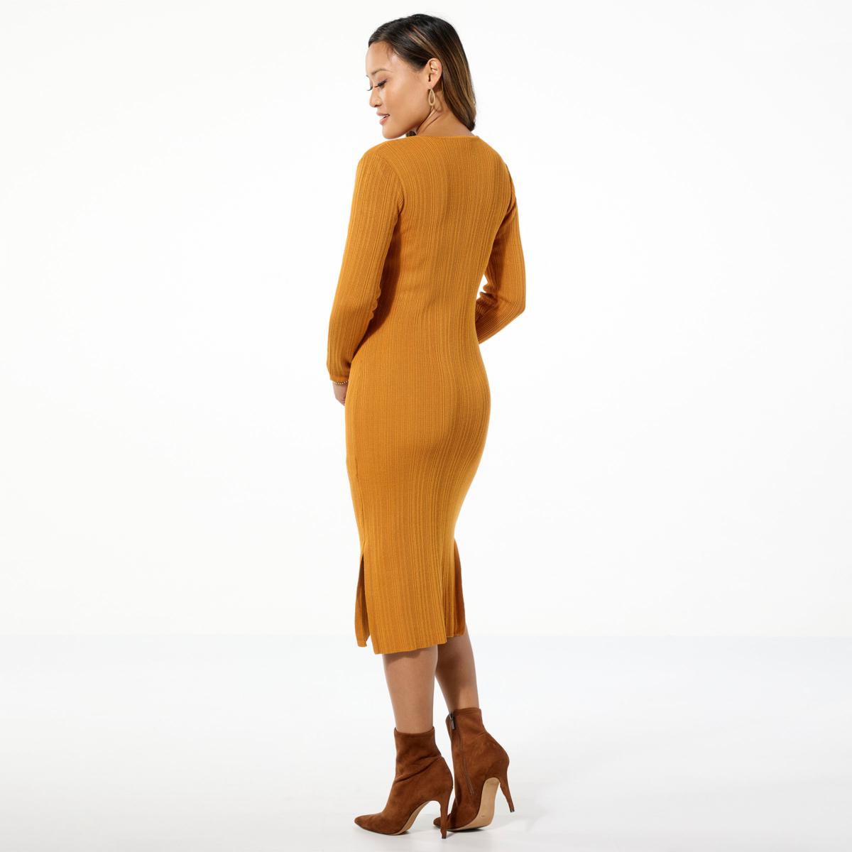 Nina Leonard Long Sleeve Ribbed Sweater Dress 23257085 HSN