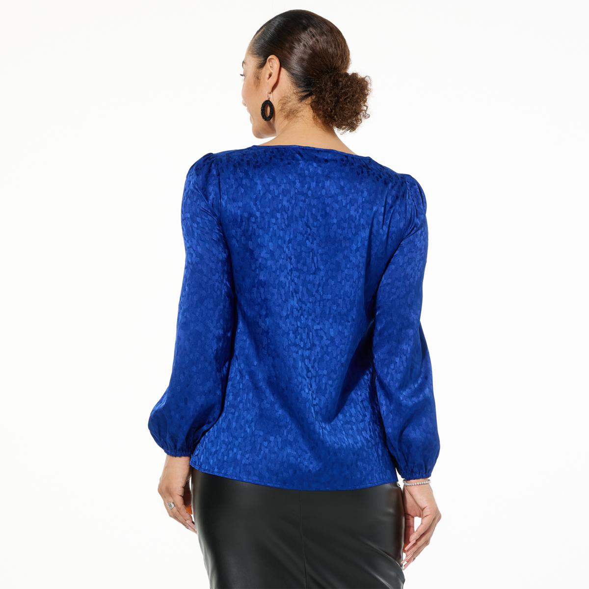 Nina Leonard Long Sleeve Scoop-Neck Charmeuse Top | HSN