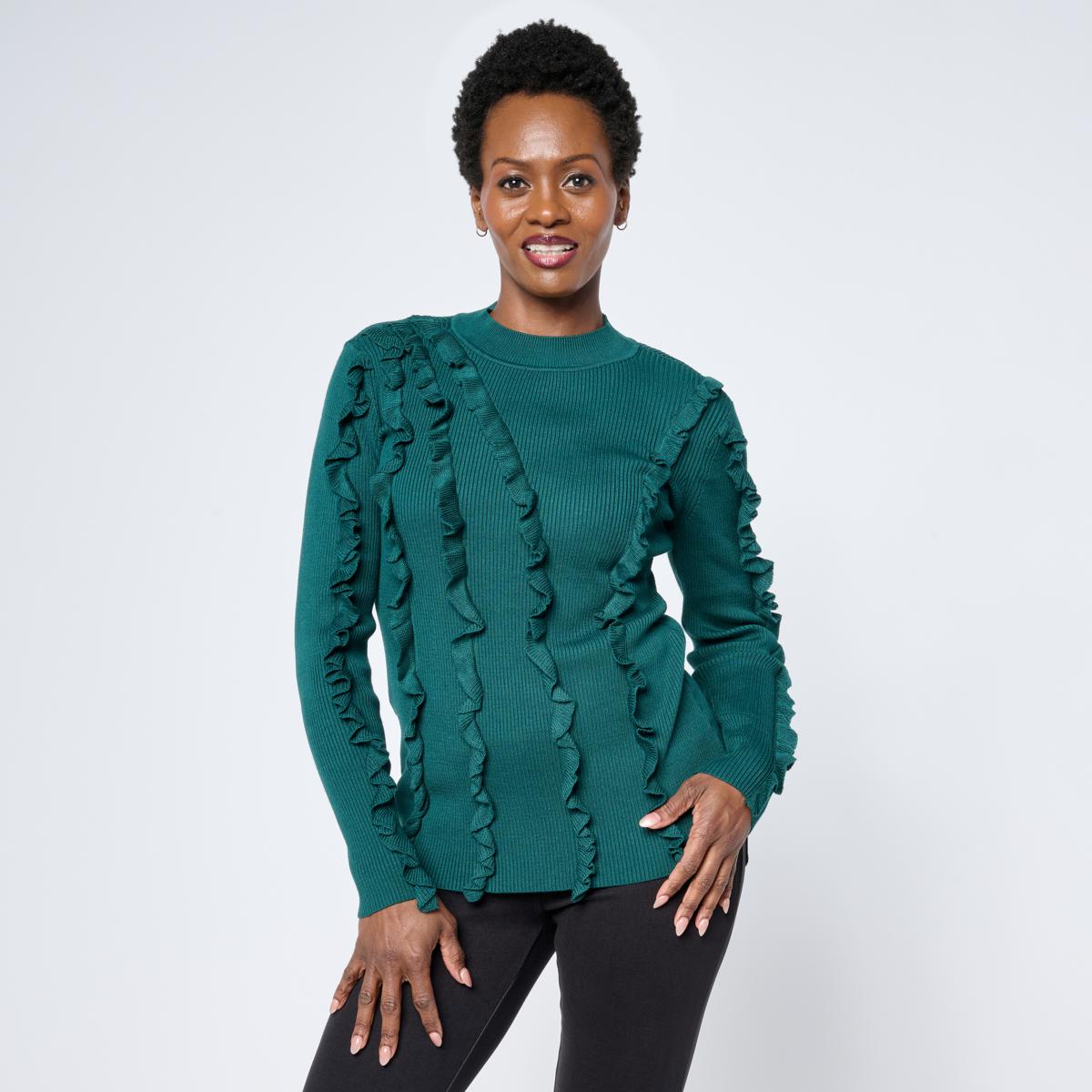 Nina Leonard Mock Neck Long-Sleeve Ribbed Sweater | HSN