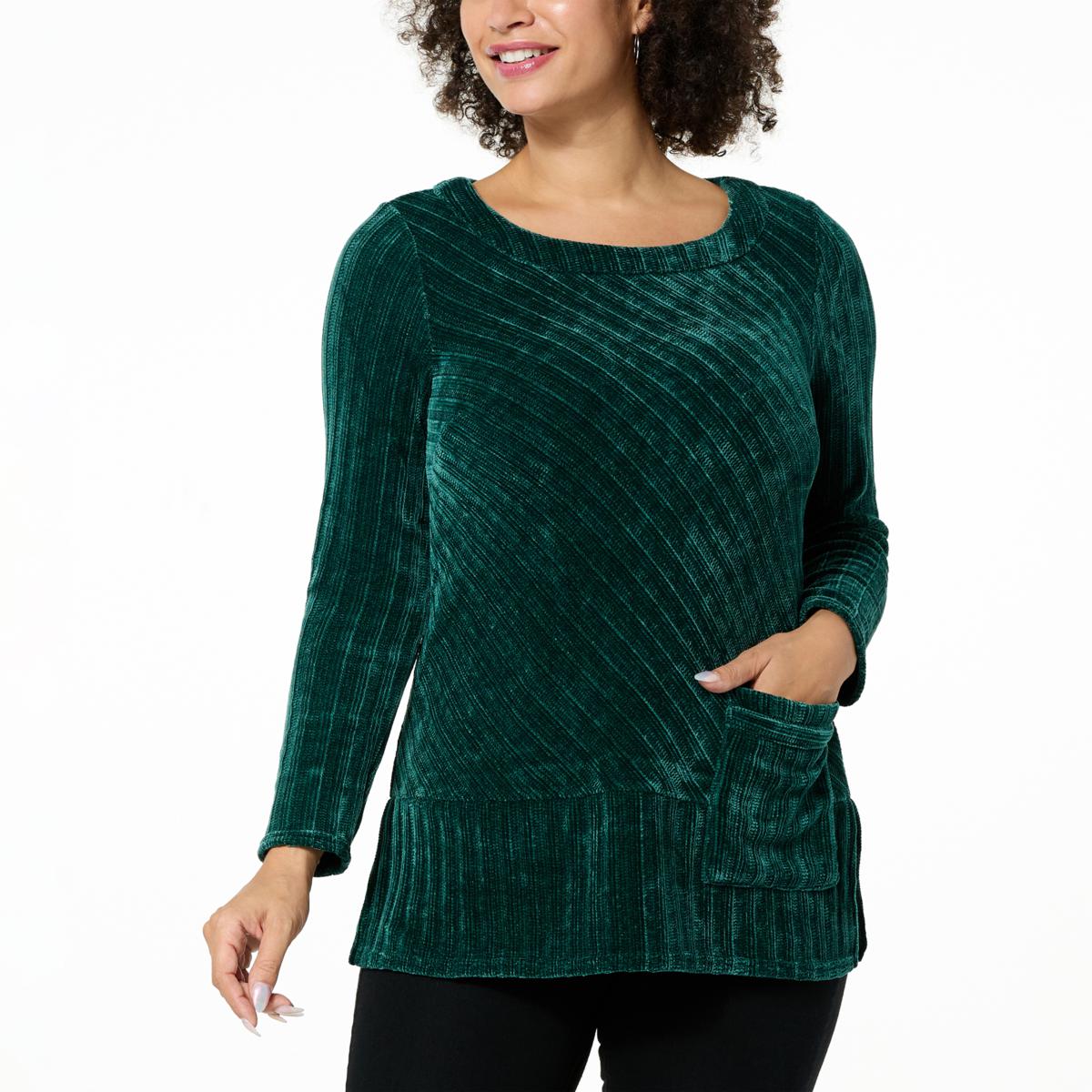 Nina Leonard Ribbed Chenille Tunic with Side Pocket - 20894485 | HSN