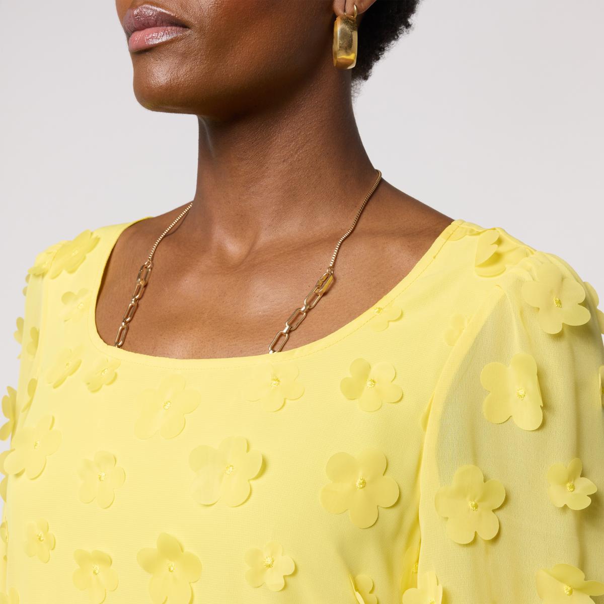 Nina Leonard Round Neck Long Balloon Sleeve Float Dress - Blue - Size X-Large