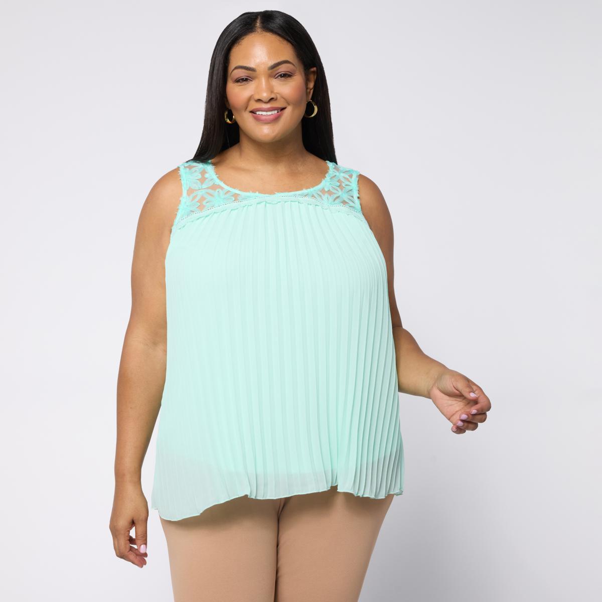 Nina Leonard Sleeveless Pleated Chiffon Top | HSN