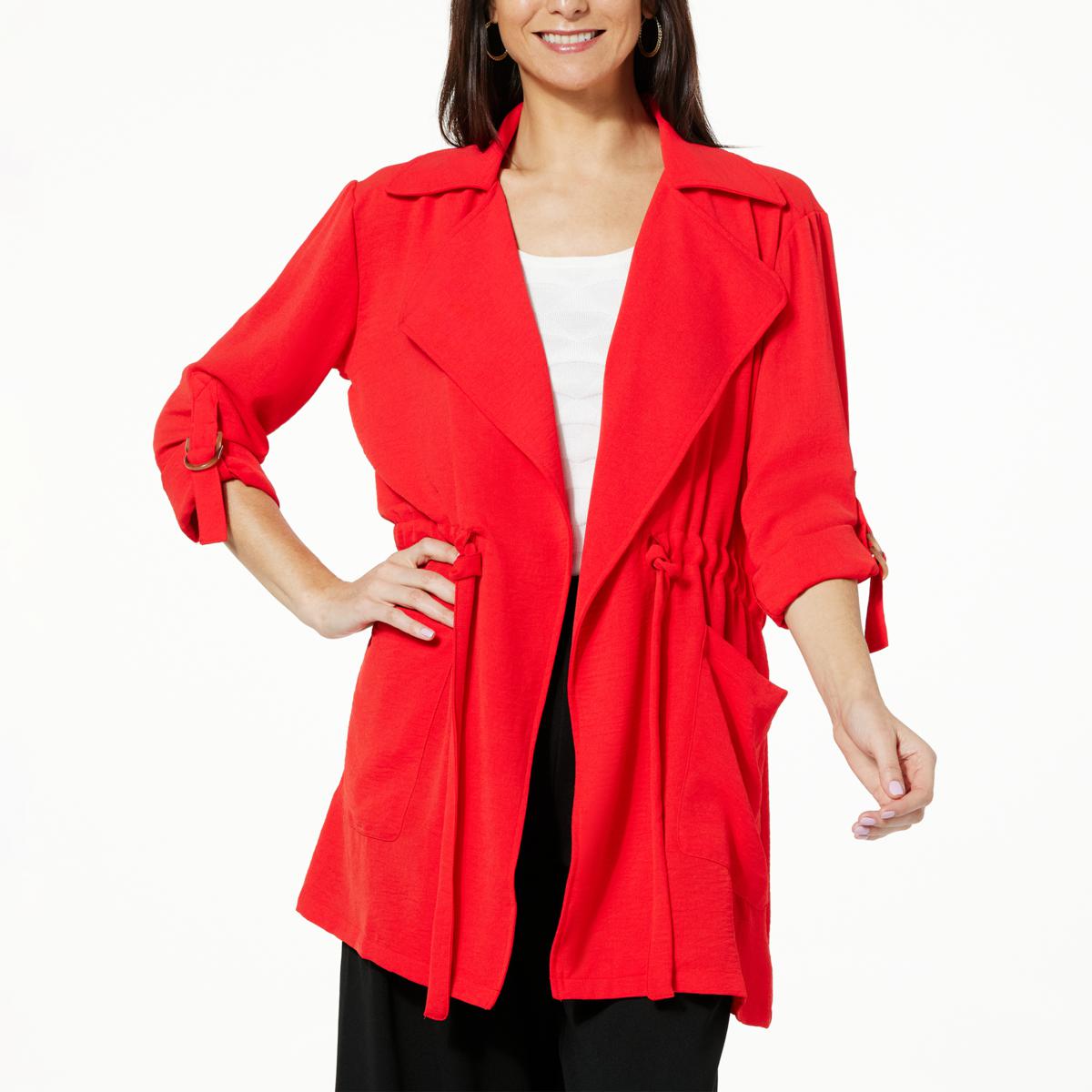 Nina Leonard Tab Sleeve Jacket with Drawstring Waist