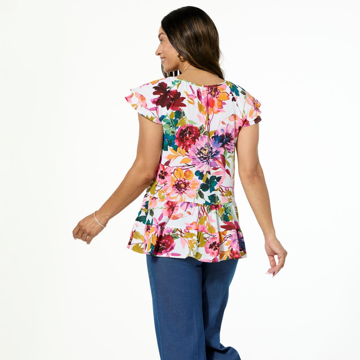 lilly❤︎ Nina Leonard Textured Wave Flutter Sleeve Top - 23485214 | HSN