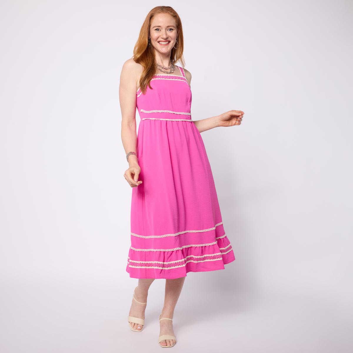 Nina Leonard Textured Wave Midi-Length Fit and Flare Dress | HSN