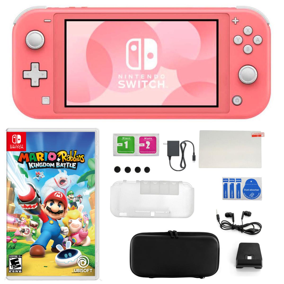 Nintendo Switch Lite in Coral with Mario Rabbids and Accessories Kit