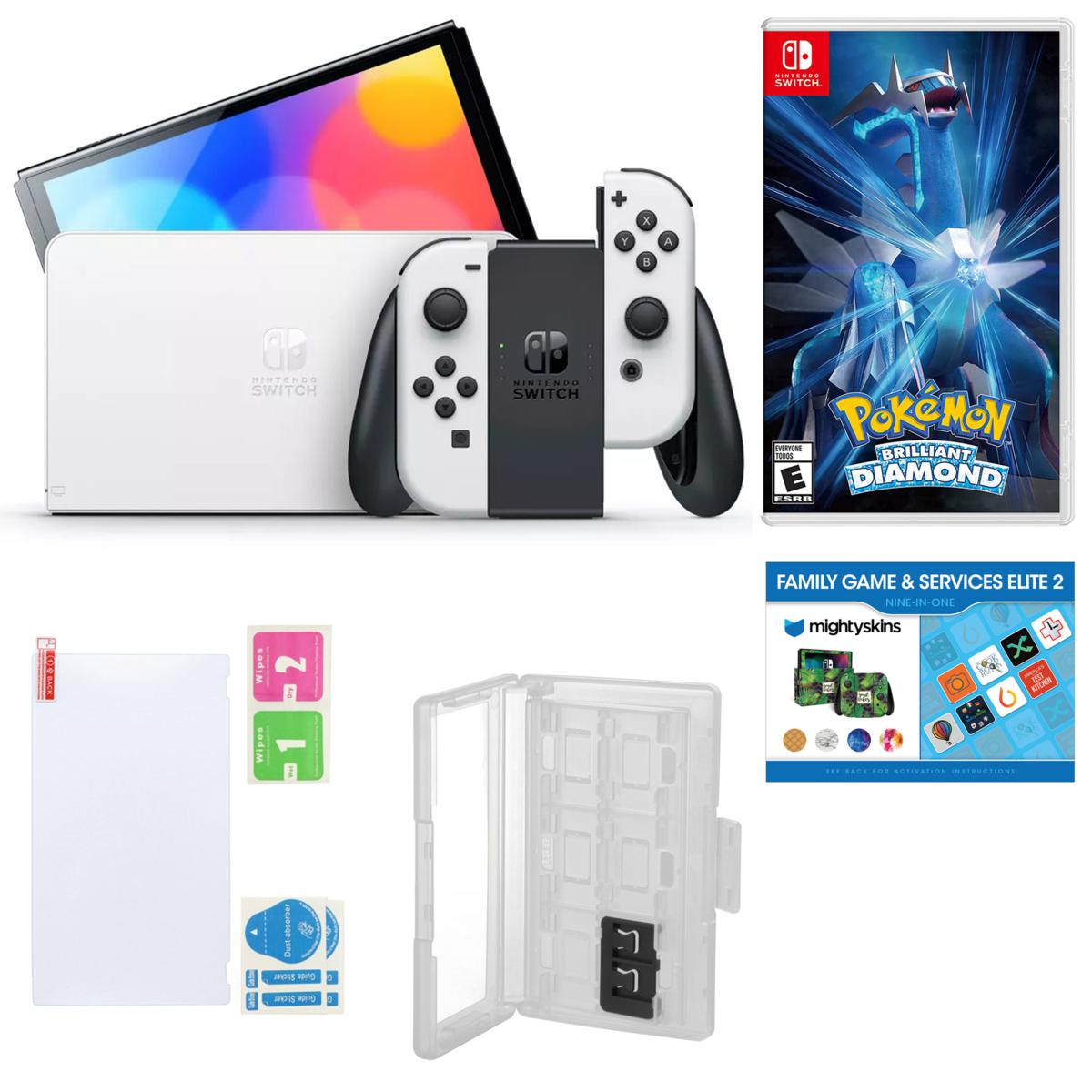 Nintendo, Switch OLED White w/Pokémon Brilliant Diamond, Accs., Voucher