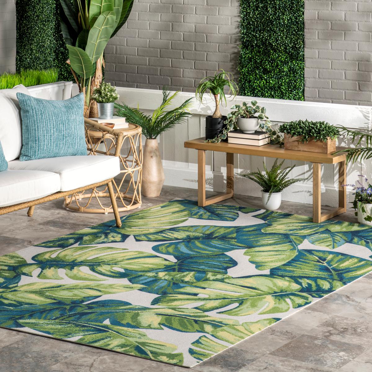 Tropical Oasis Indoor/Outdoor Modern Floral Natural 6' x 9' Area buy Rug .-SDF5