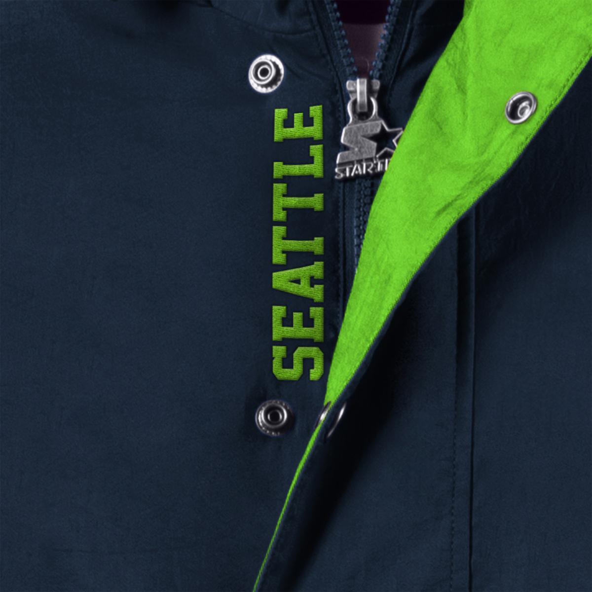 NFL Seattle Seahawks American Football Team Hood Cardigan Zip Green Blue  Men XL