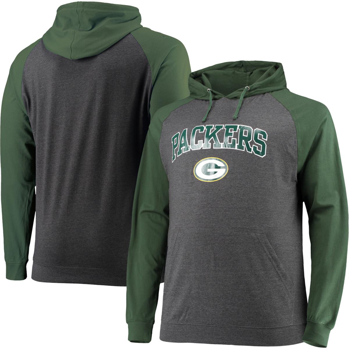 Men's Fanatics Branded Green/Heathered Charcoal Green Bay Packers Big & Tall Lightweight Raglan Pullover Hoodie, Size: 2xb