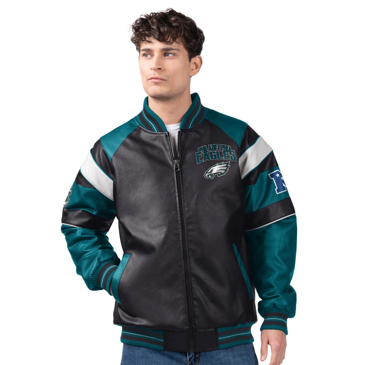 Philadelphia Eagles NFL Suede outlet Leather Full Zip Button Bomber Team Jacket - XXL