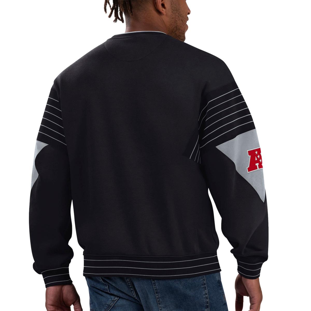 Men's Starter White Las Vegas Raiders Crew Neck Sweatshirt With Zip Pockets