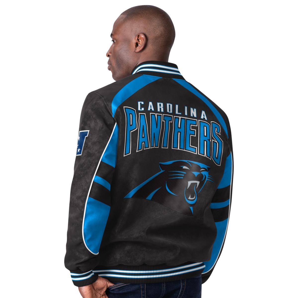 Carolina Panthers Leather Jacket motorcycle fans Black For Mens