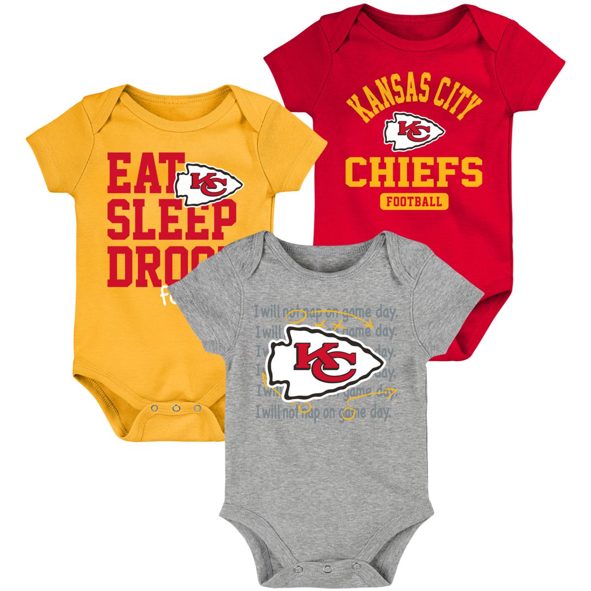 Outerstuff Newborn & Infant Red/Yellow Kansas City Chiefs Eat Sleep Drool Football Three-Piece Bodysuit Set