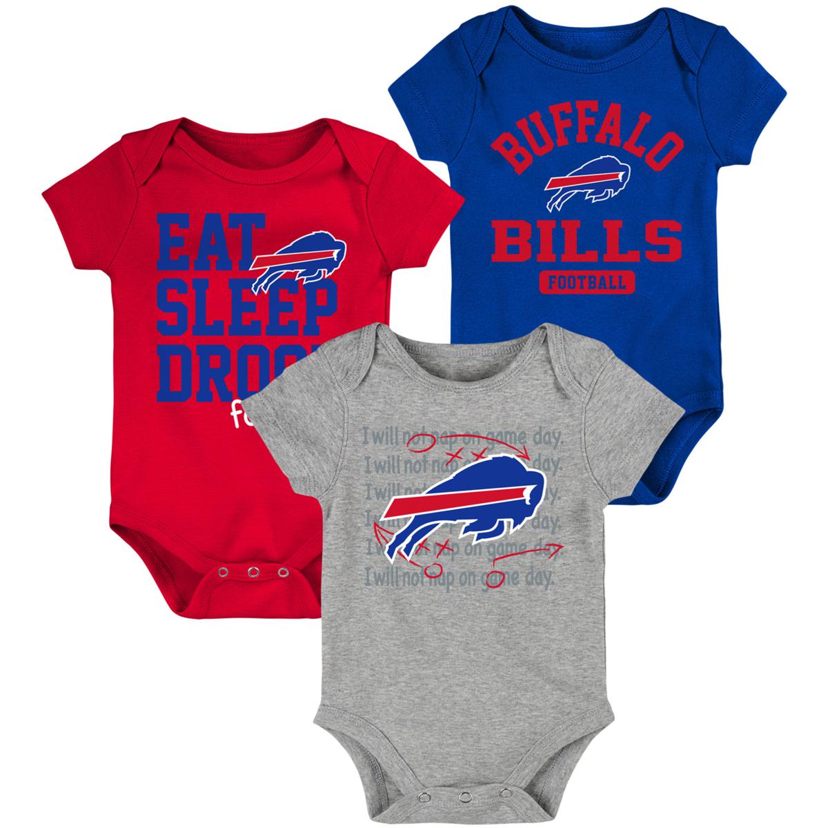 Newborn & Infant Royal/Red Buffalo Bills Eat Sleep Drool Football Three-Piece Bodysuit Set