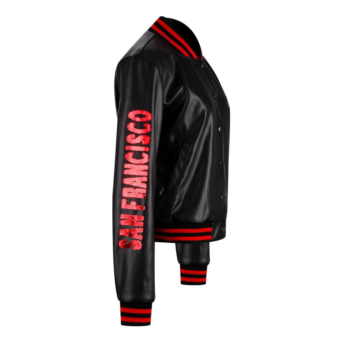 Officially Licensed NFL Sequin Logo Faux Leather Bomber Jacket