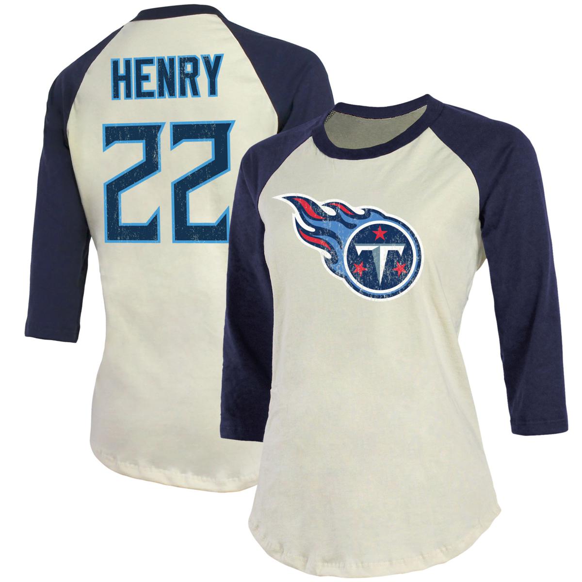 Derrick Henry Tennessee Titans Fanatics Branded Women's Player Raglan Name & Number 3/4-Sleeve T-Shirt - Cream/Navy