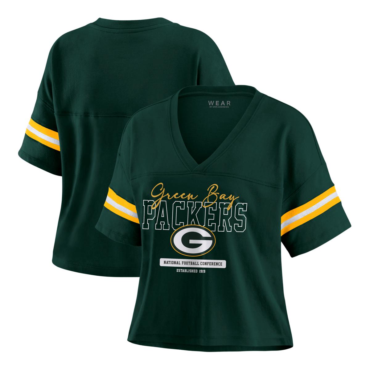 Women s Wear by Erin Andrews Green White Green Bay Packers Plus Size Color Block Boxy T Shirt
