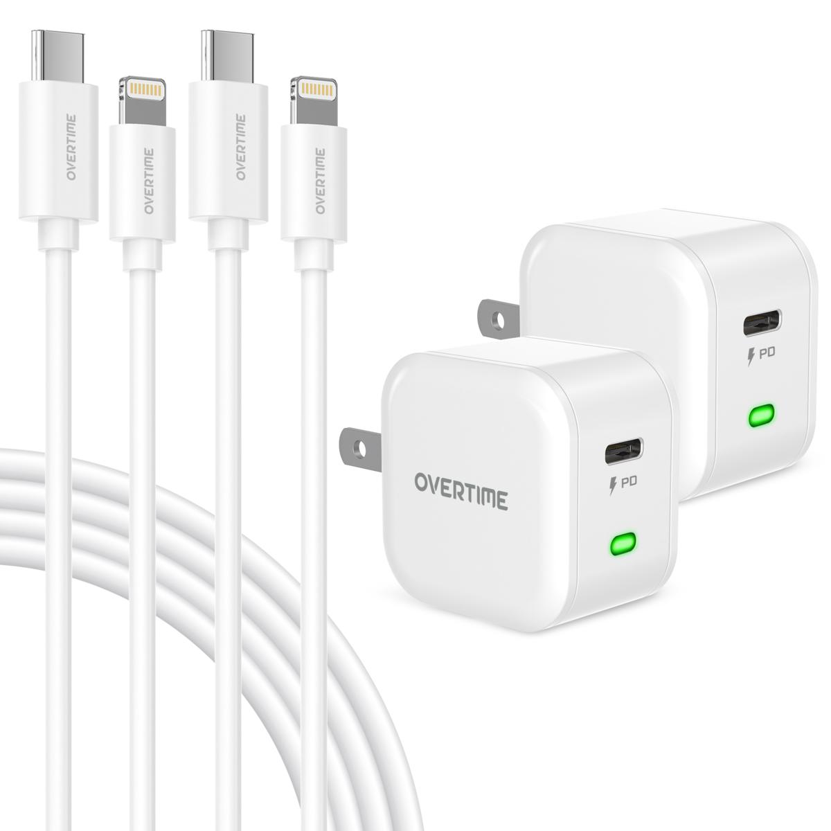 Overtime MFiCertified 10' Lightning Cables & Wall Chargers 4pc Set