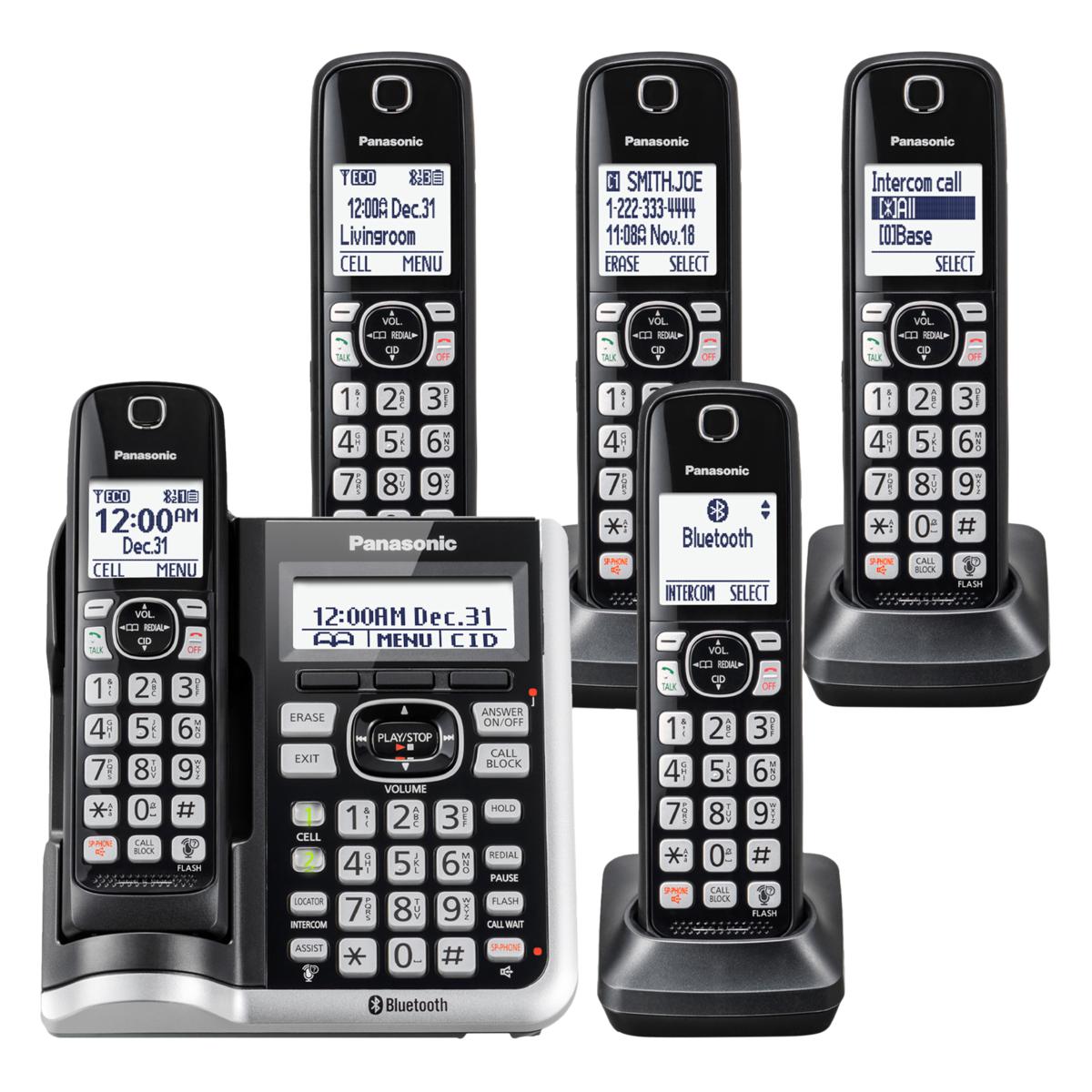 Panasonic 5 Cordless Handset Set with Call Block & Link to Cell