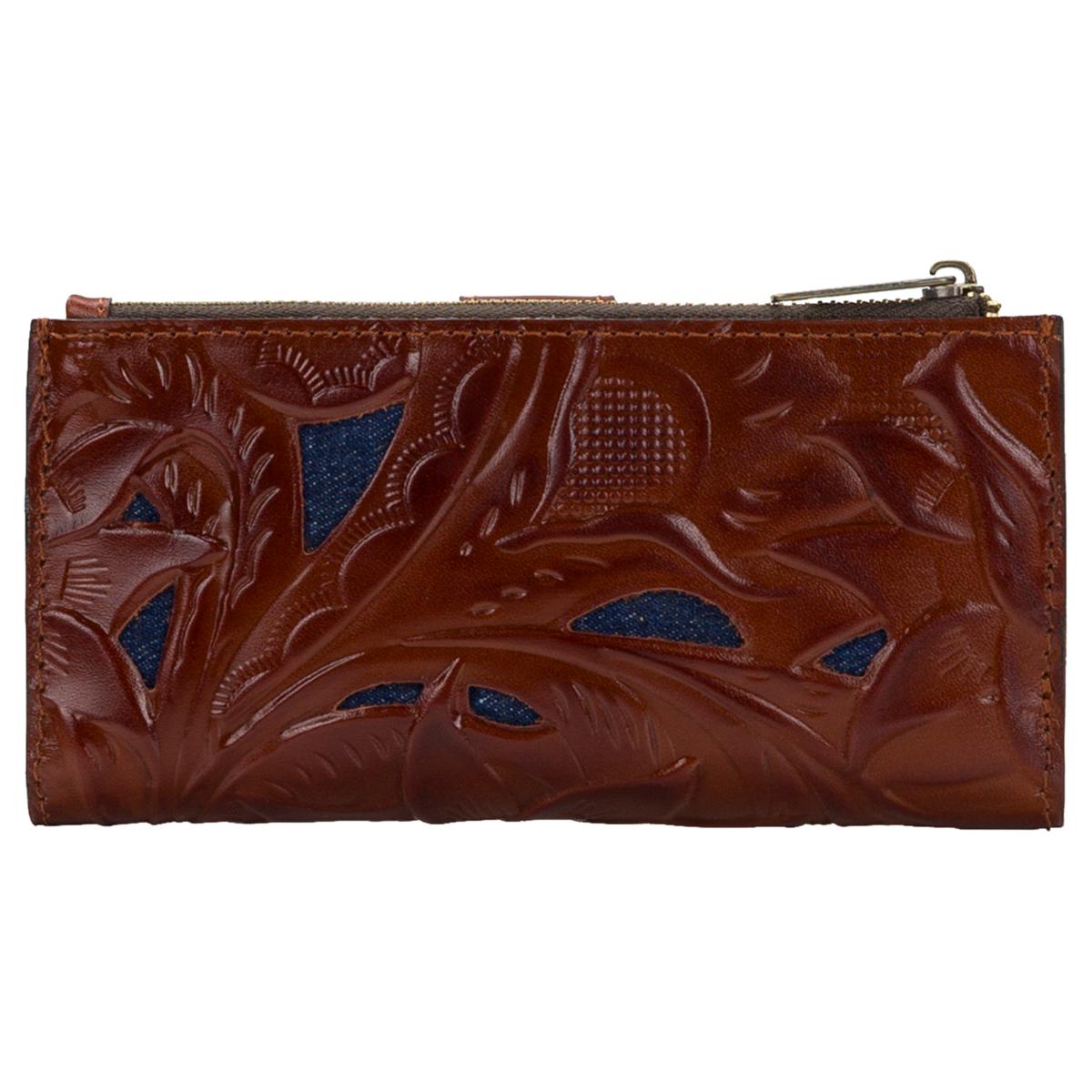 Patricia fashion Nash-Nazari-Burned Tooled Leather Wallet in Safflower Blue-NEW