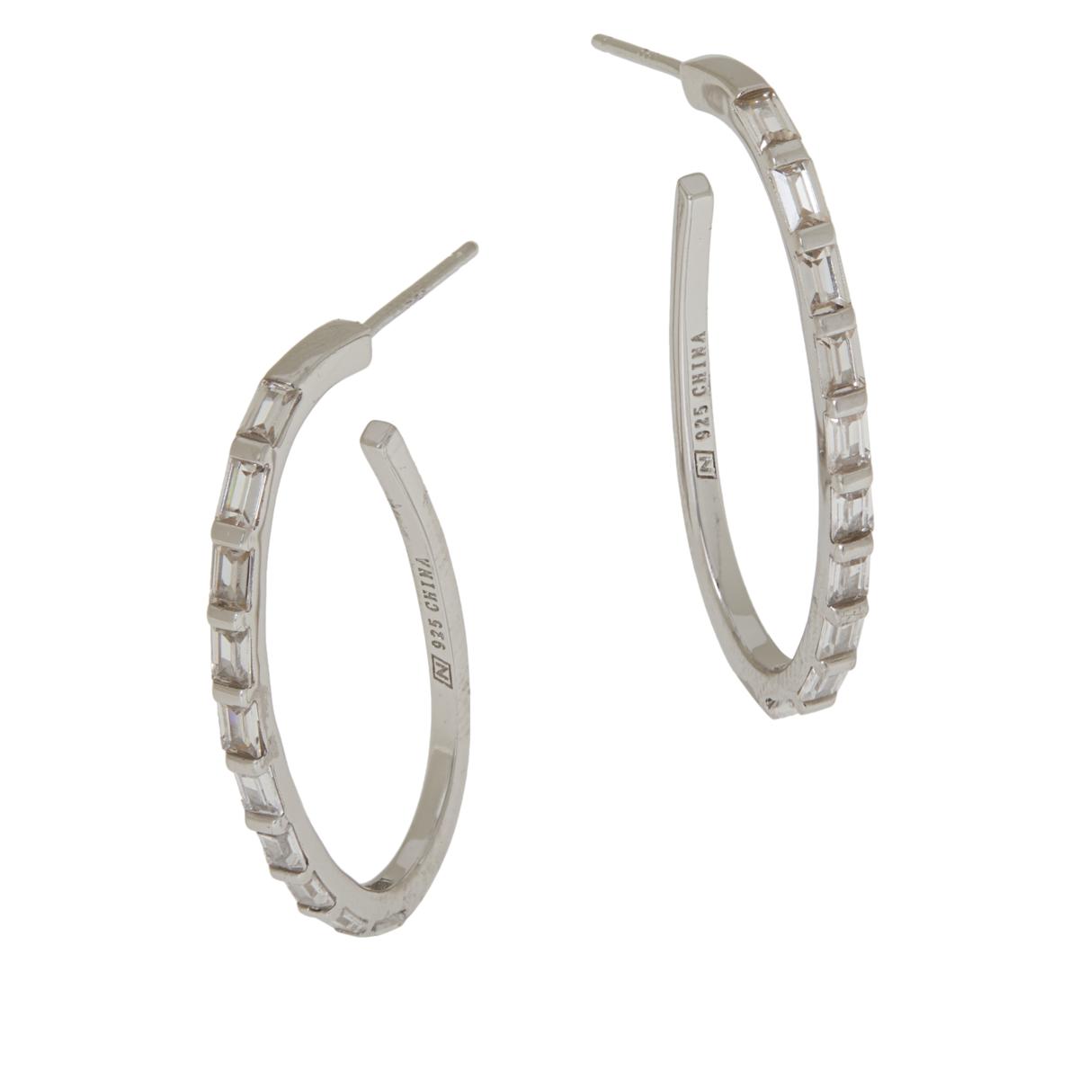 Radiance by Absolute™ Sterling Silver Baguette J-Hoop Earrings ...