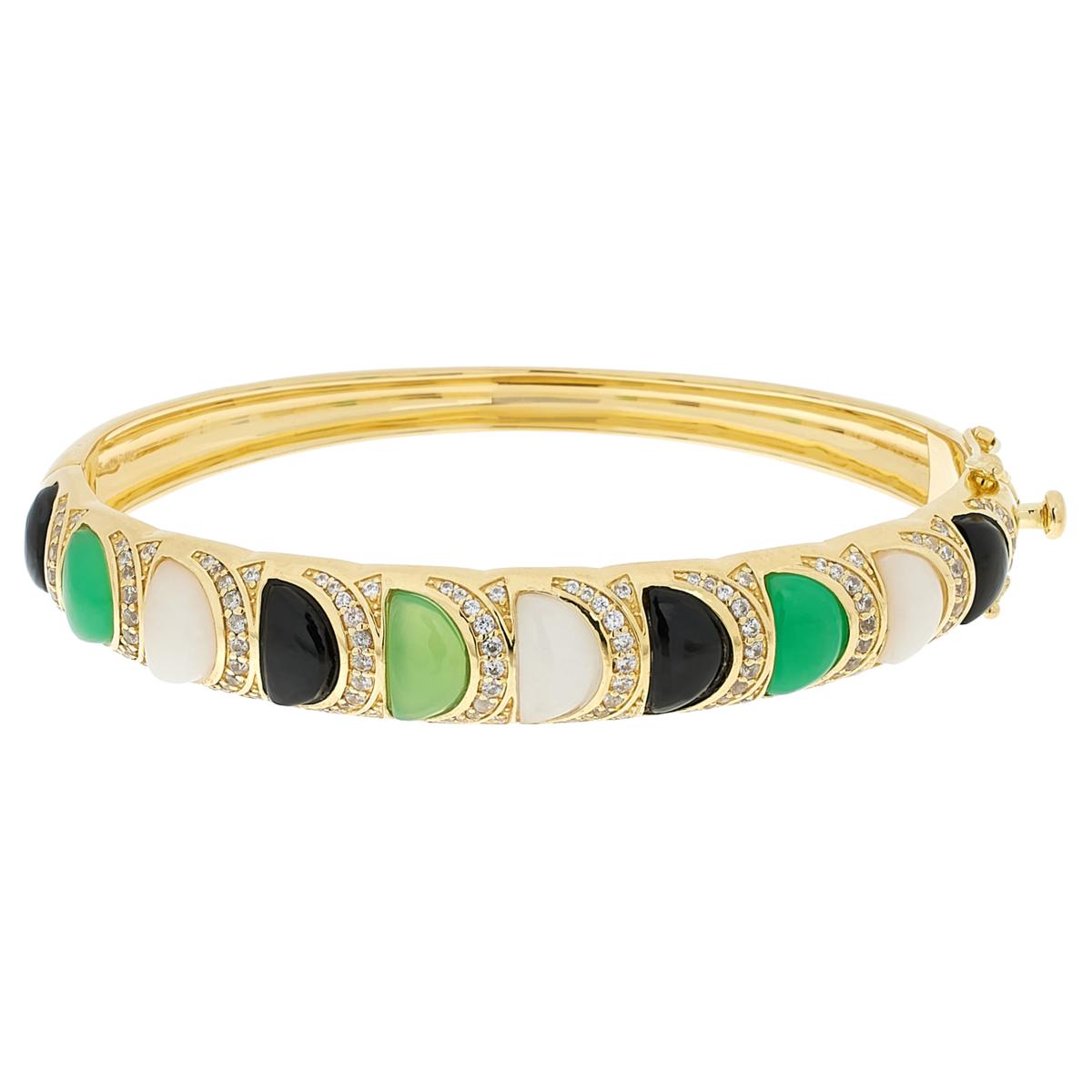 Rarities Chrysoprase Agate and White Zircon Gold Plated Bracelet