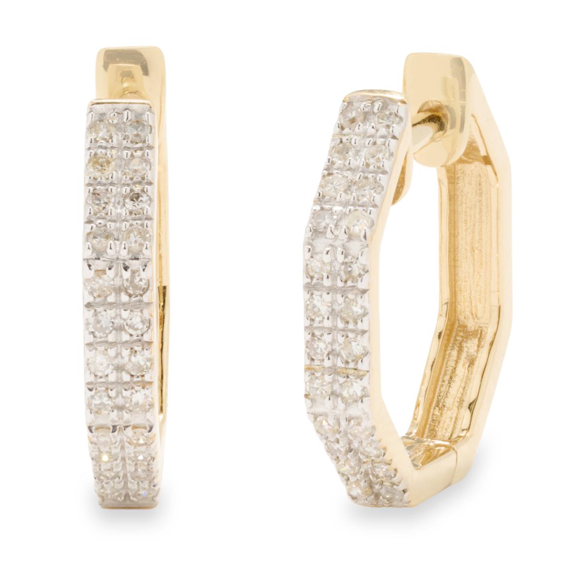 Rarities Gold-Plated 1/5ctw Diamond Octagon Huggie Hoop Earrings