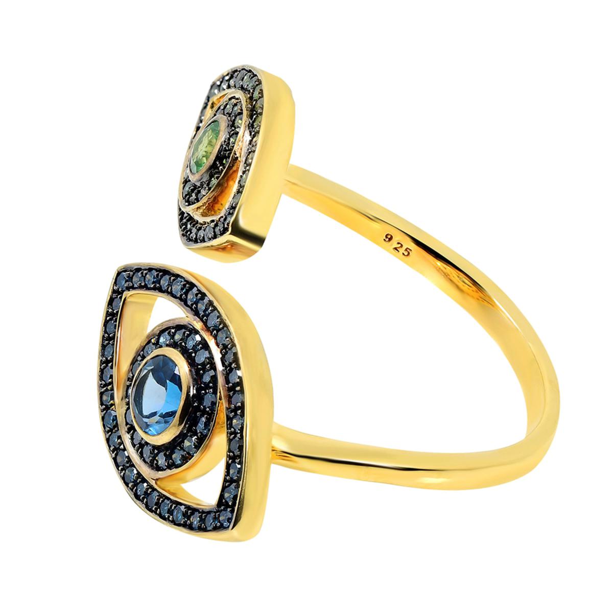 Rarities Gold Plated Diamond and Gemstone Evil Eye Bypass Ring