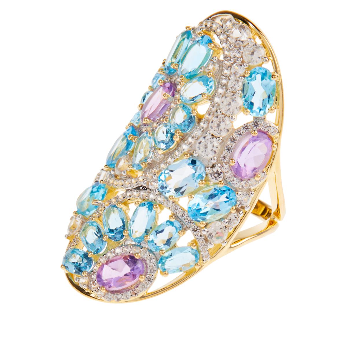 Rarities Gold-Plated Multigemstone Flower Pattern Ring