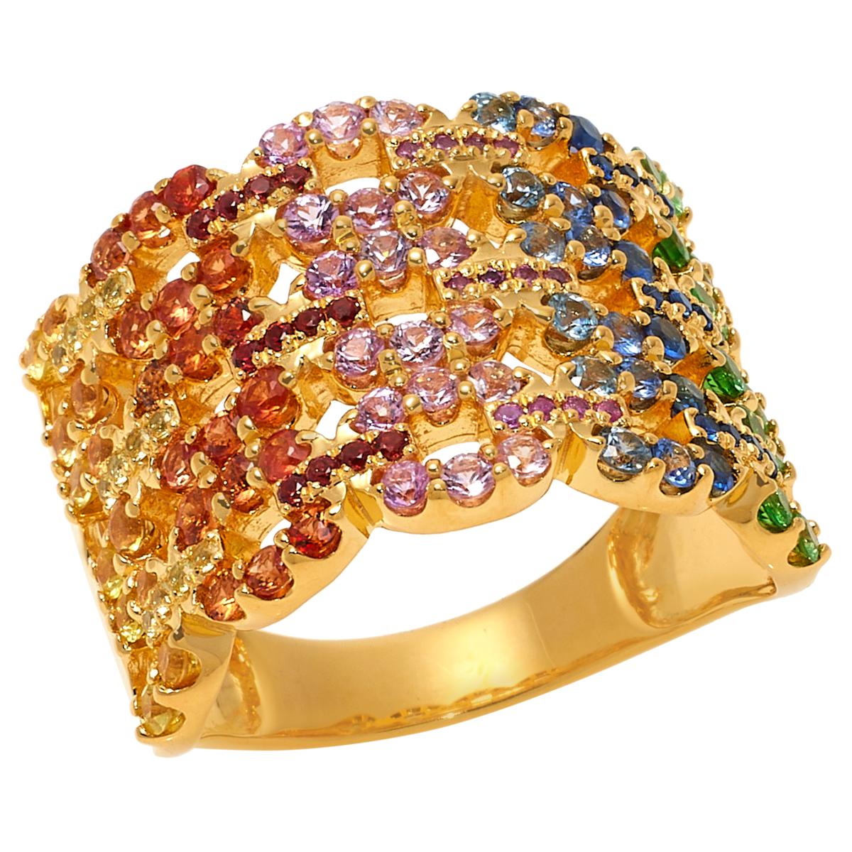 Rarities Multicolor Sapphire and Tsavorite Chain Link Ring
