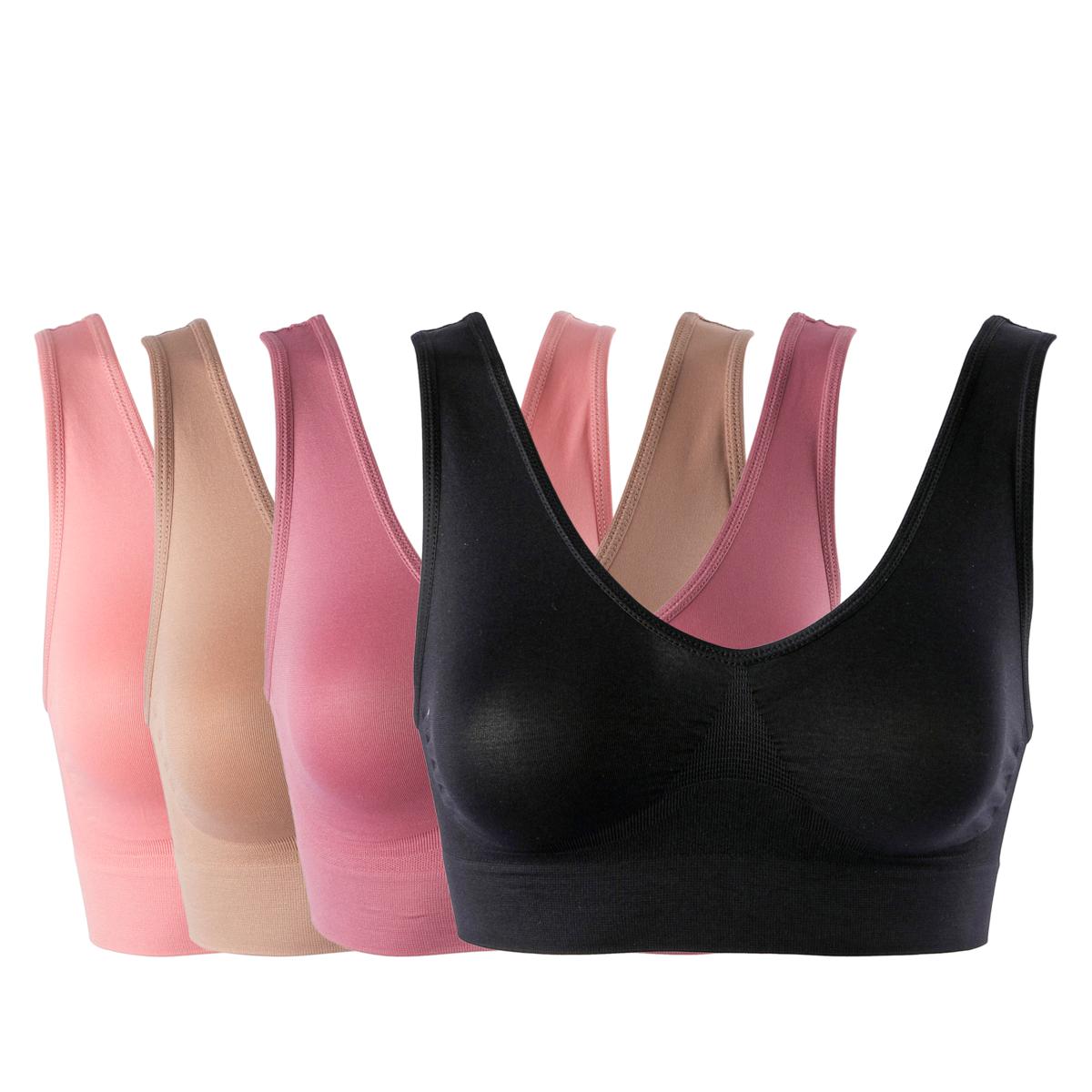 thumbnail image 2 of Rhonda Shear Original Ahh Bra 4-Pack – Super Comfy Seamless Pull-On Style In Siena, White, Cherry & Denim 2 of 6