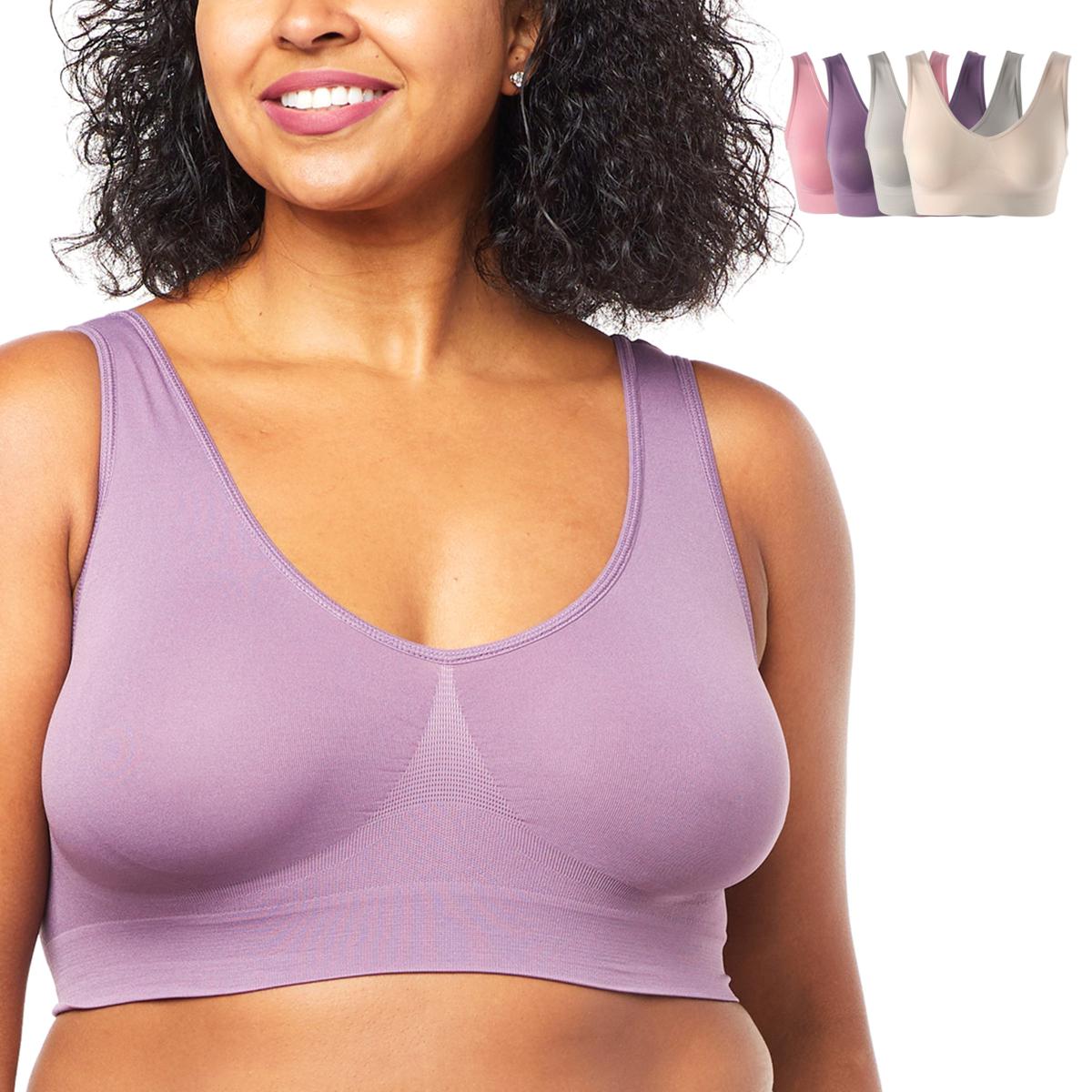 thumbnail image 2 of Rhonda Shear Original Ahh Bra 4-Pack – Super Comfy Seamless Pull-On Style In Siena, White, Cherry & Denim 2 of 6