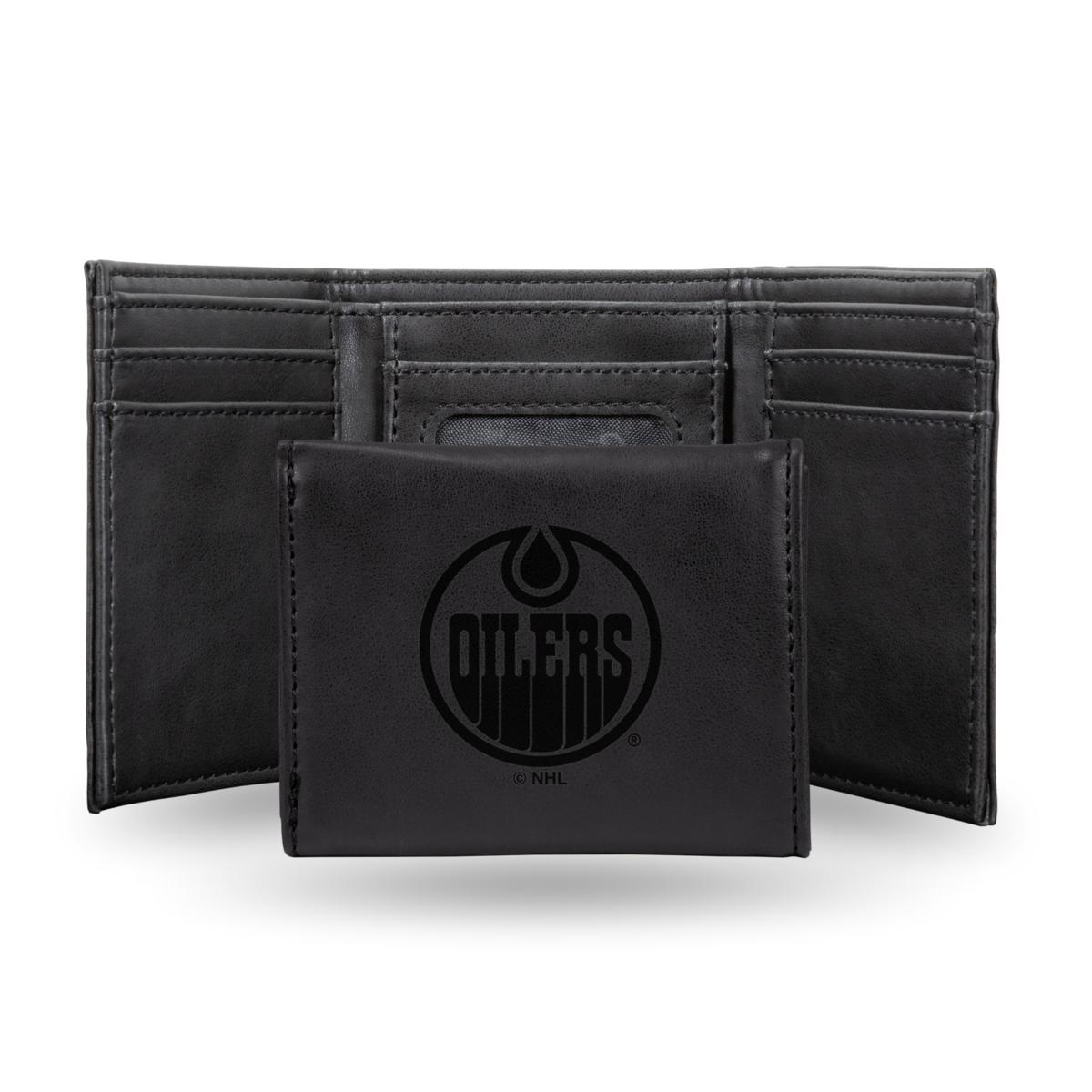 Rico Laser-Engraved Black Tri-fold Wallet - Oilers